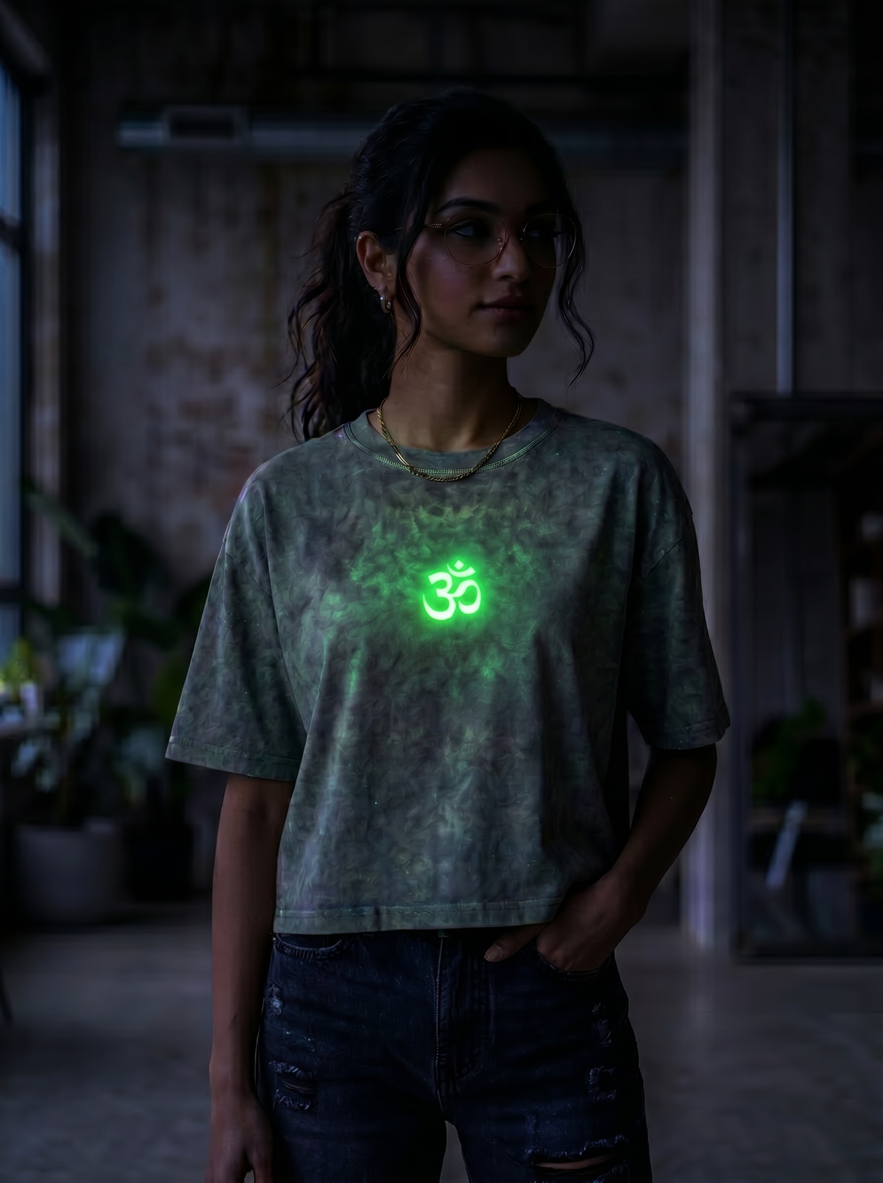 Sage Aura Glow Cropped Oversized Tee - Image 4