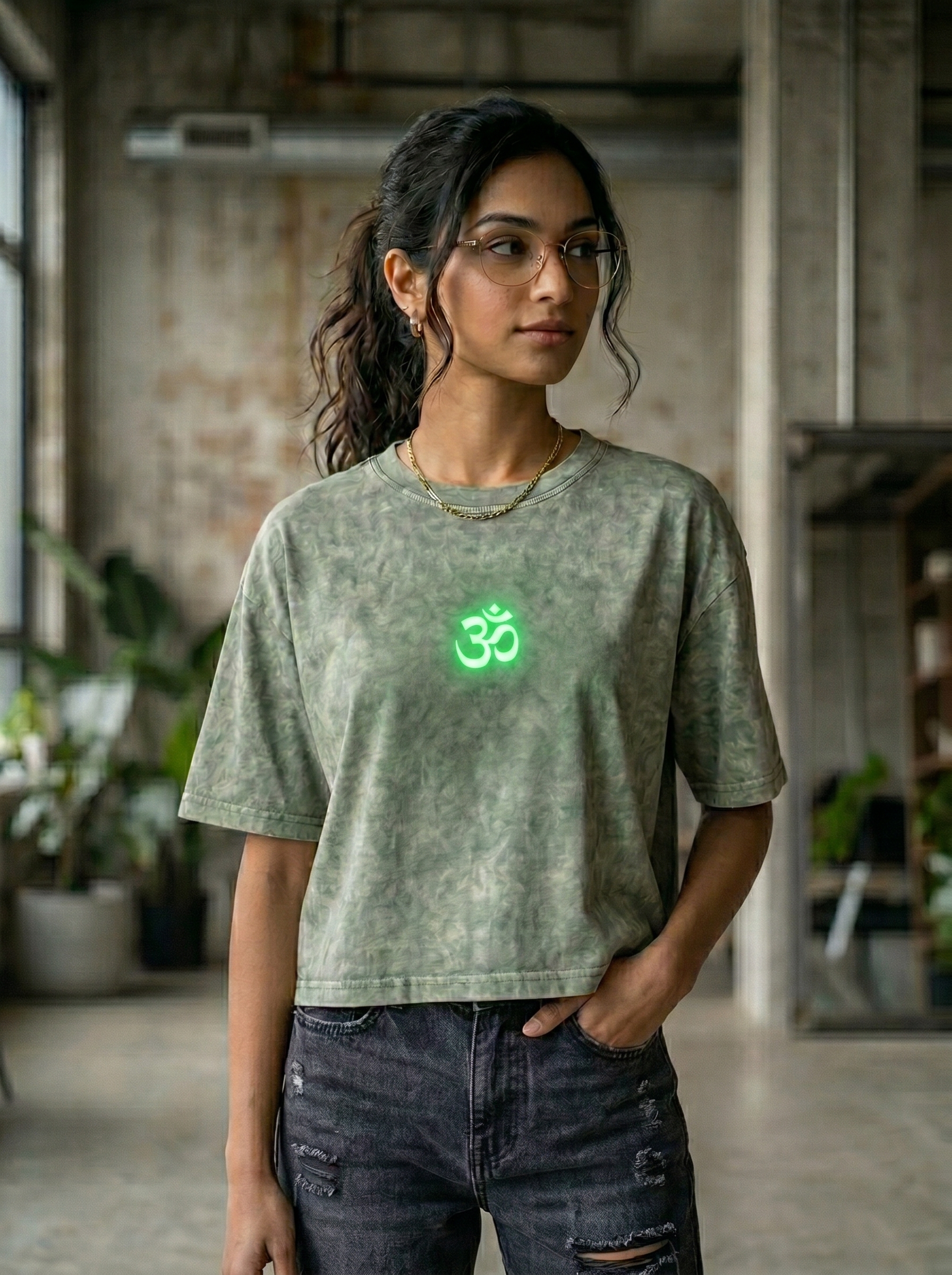Sage Aura Glow Cropped Oversized Tee - Image 6
