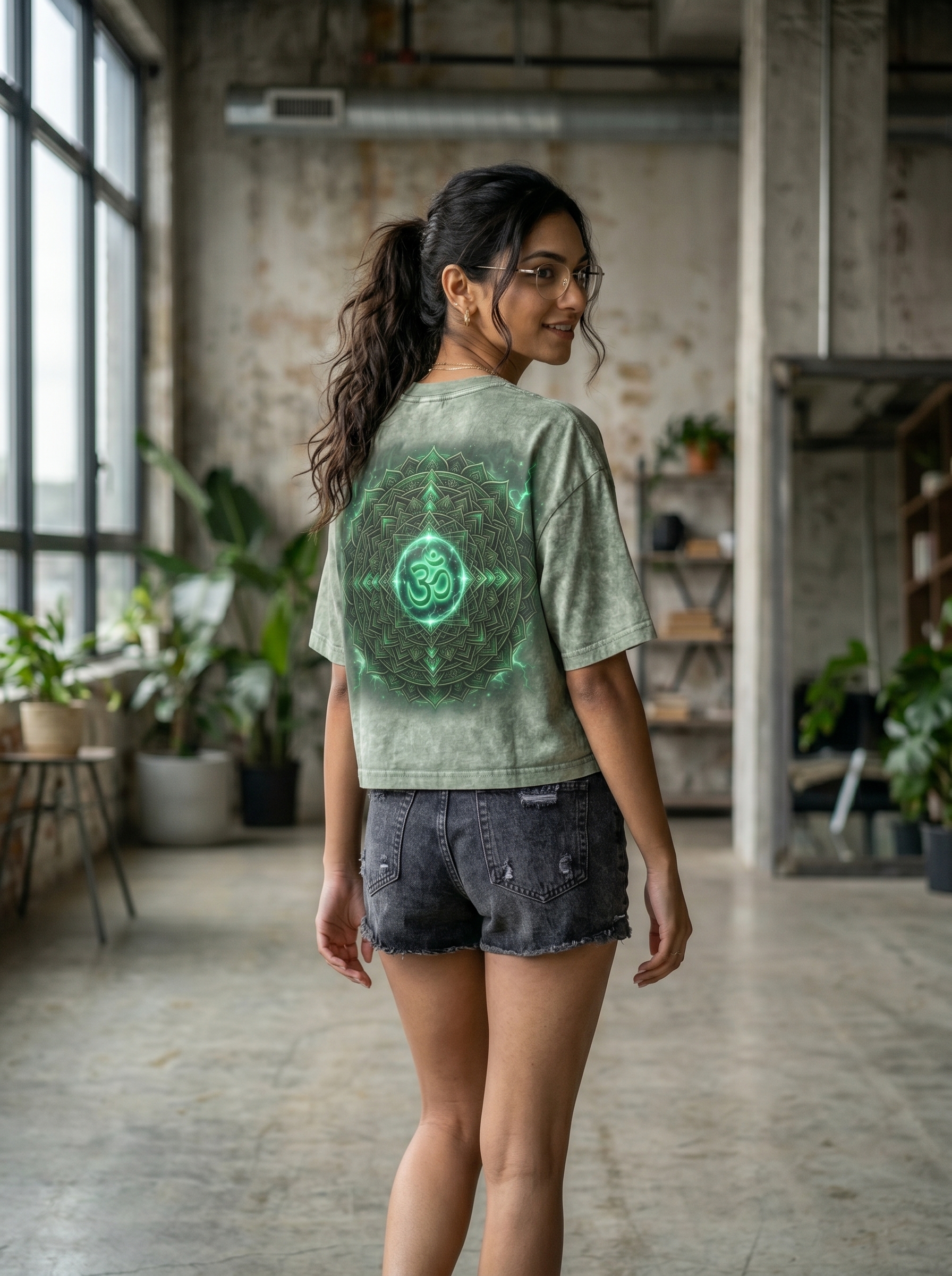 Sage Aura Glow Cropped Oversized Tee - Image 9
